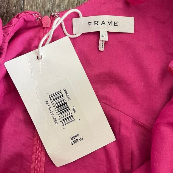 NWT Frame Puff Sleeve Cotton Midi Dress Fuchsia Pink - Size: Small - Picture 6 of 16